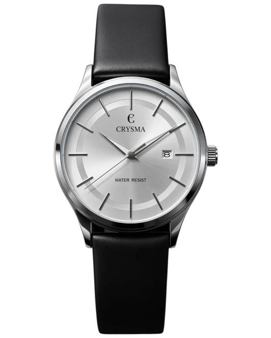 Crysma CRL1046 Stomic Pure Leather Band Watch [White/Silver]